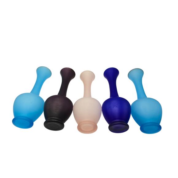 Set of 5 Colored Satin Glass Bud Vases 7.5" Tall EUC - Picture 11 of 12